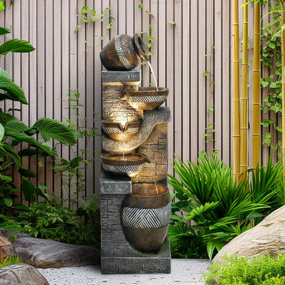 SunJet 5-Tiers Indoor/Outdoor Garden Water Fountain - 42.5inches Modern Floor-Standing Cascading