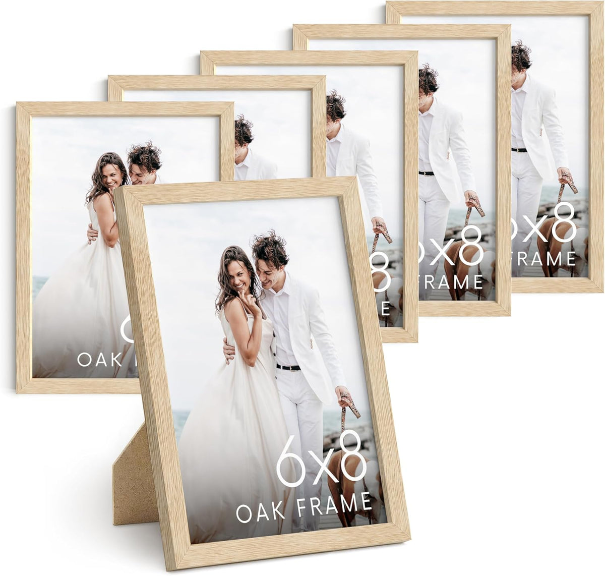 HAUS AND HUES 6x8 Natural Oak Wooden Picture Frame - Set of 6 6x8 Poster Frame - Premium Oak