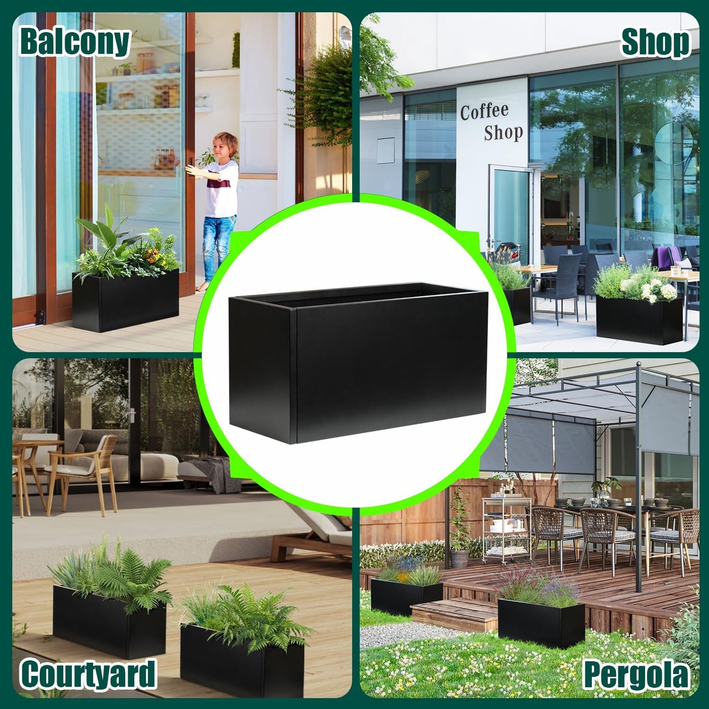 Galvanized Steel Metal Planter Rectangular Indoor Black Planter Box Large Outdoor Planters Steel