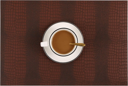 Faux Leather Hardboard Placemats, Set of 6 PU Table Mats, Easy to Clean, Heat & Stain Resistant for