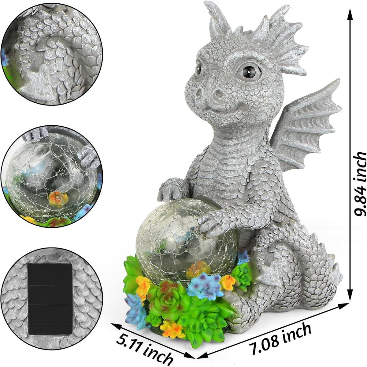 Solar Garden Outdoor Statues Dragon Holding Magic Orb with Solar LED Lights - Lawn Decor Outdoor