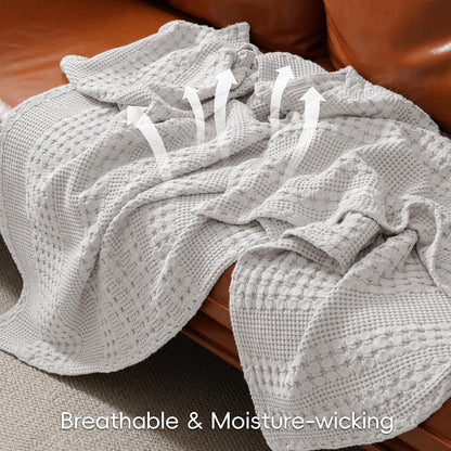 PHF 100% Cotton Waffle Weave Blanket King Size, Soft Lightweight Breathable Cozy Summer Blankets
