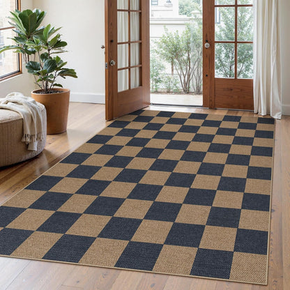 Lahome Checkered Easy Jute Living Room Rugs, 5x7 Dining Room Office Rug Farmhouse Outdoor Patio