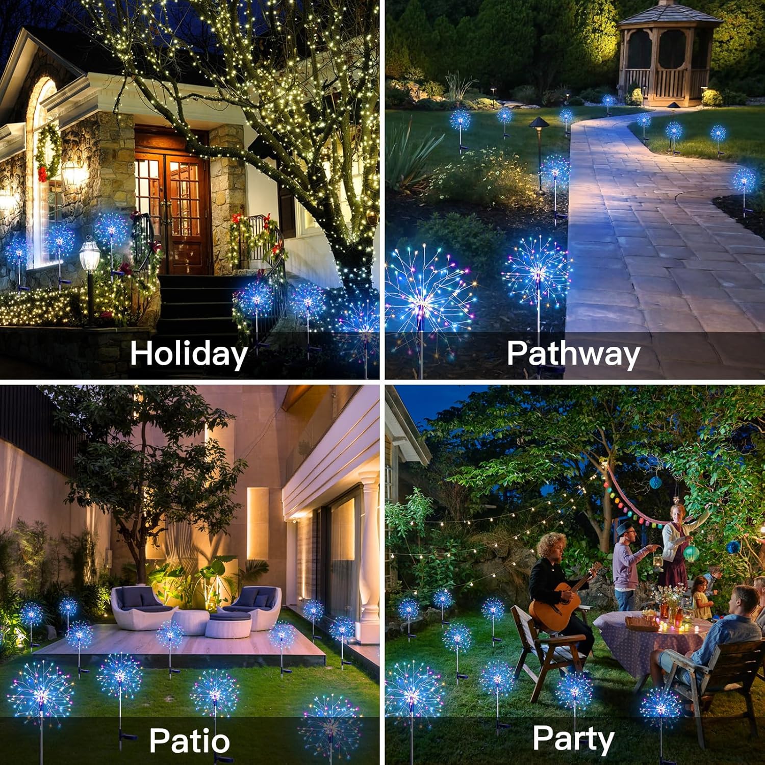 suddus Solar Garden Lights Outdoor Waterproof Decorative, 2Pack 150LED Firework Lights 8 Modes