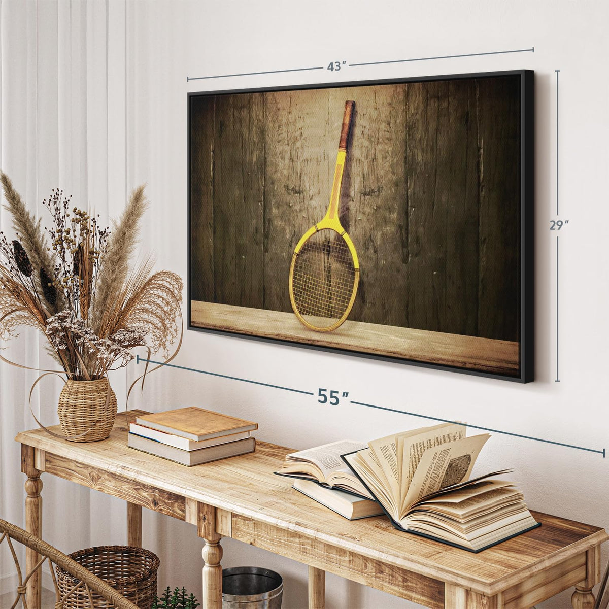 ElephantStock Vintage Tennis Racket Wall Art - Horizontal Framed Canvas - 1-Piece Living Room Wall