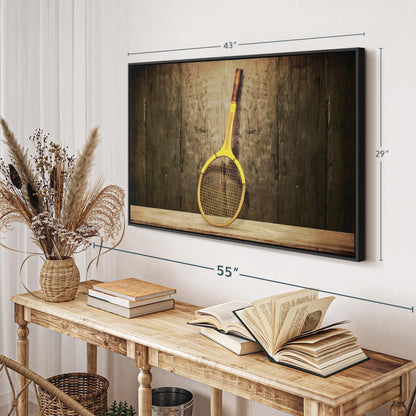 ElephantStock Vintage Tennis Racket Wall Art - Horizontal Framed Canvas - 1-Piece Living Room Wall