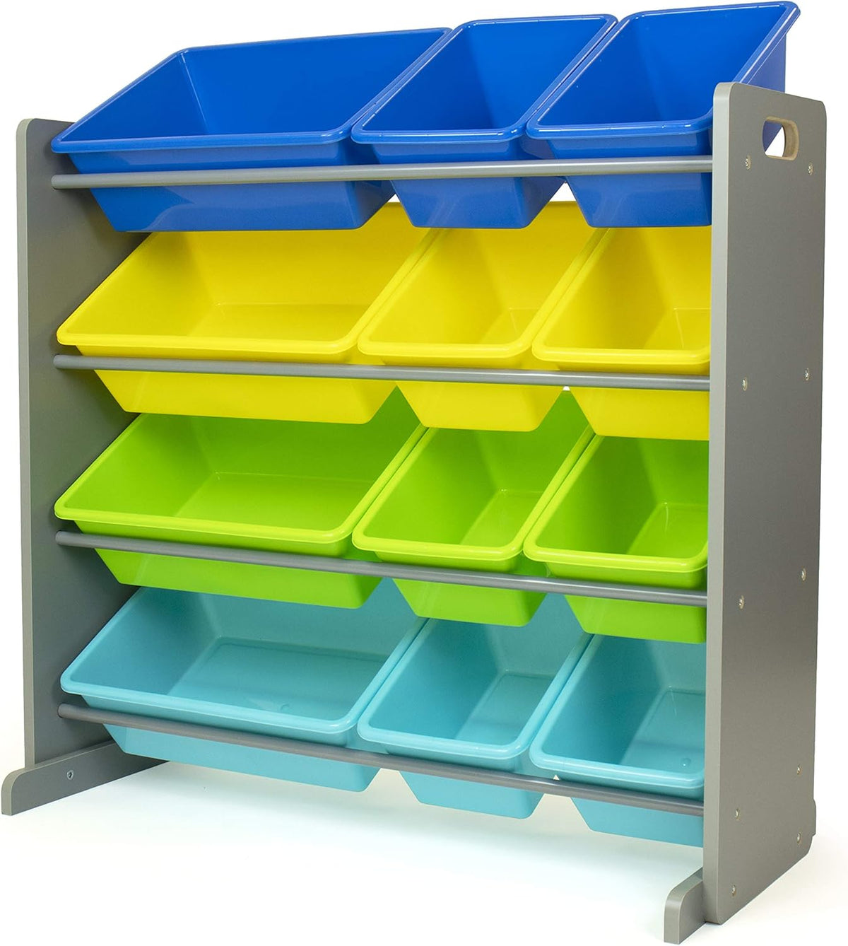 Humble Crew Kids Toy Storage Organizer with 12 Plastic Bins, Grey/Blue/Green/Yellow – Removable