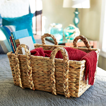 Household Essentials Large Rectangular Floor Storage Basket with Braided Handles, Light Brown