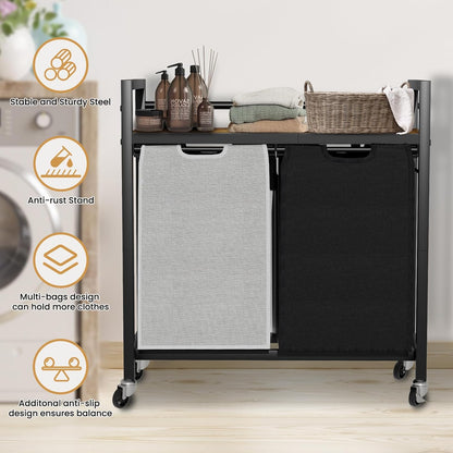 Laundry Hamper, Laundry Basket, Laundry Sorter with 2 Removable Bags, Clothes Basket with 2