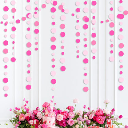 Hot Pink Party Decorations Circle Dots Garland Rose Pink White Hanging Paper Polka Dots Streamer