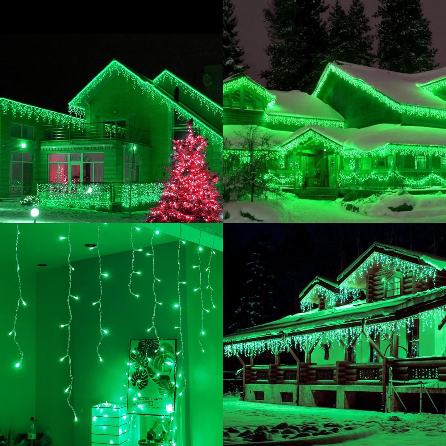 Hopolon 33FT 360L LED Christmas Icicle Lights Outdoor Waterproof,8 Modes Plug in Curtain String