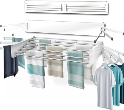 MODERN-X Wall Mounted Clothes Drying Rack with 6 Swivel arms, 35”Wide, 26 Linear ft of Laundry