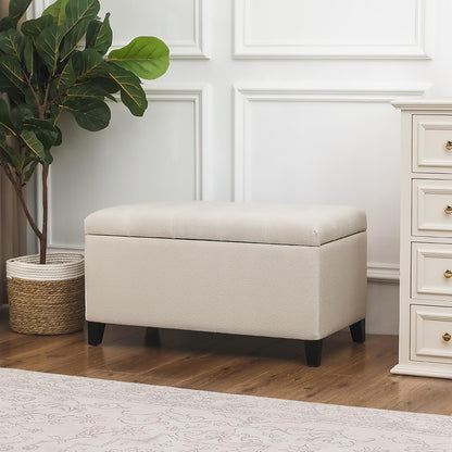 Asense Storage Ottoman Bench, Tufted Fabric Upholstered End of Bed Bench with Safety Hinge Wooden