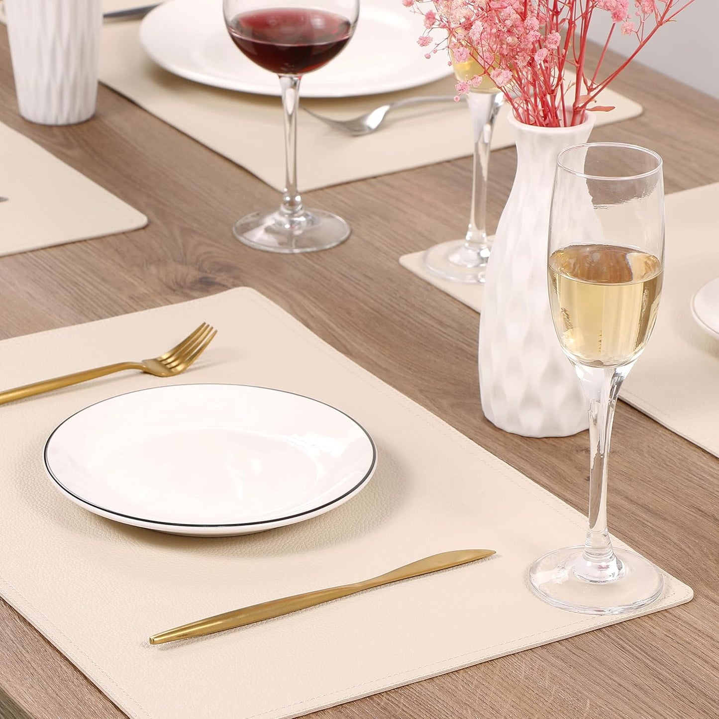 Set of 4 Faux Leather Placemats, PU Table Mats, Waterproof, Stain Resistant, Heat Resistant