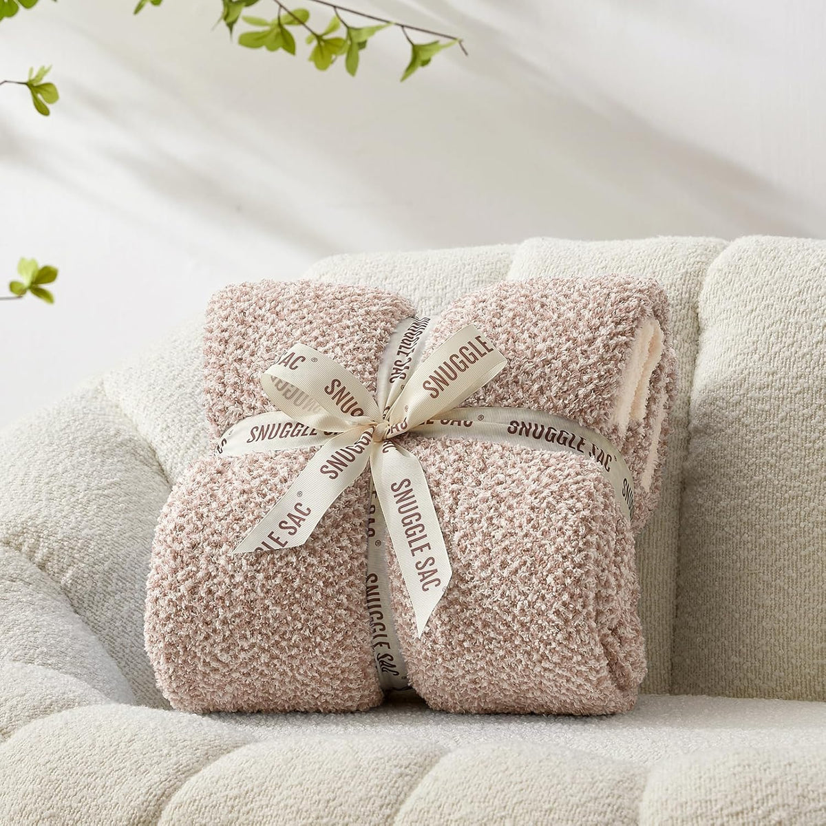 Snuggle Sac Queen Size Bedding Blanket Taupe,Super Soft Warm Microfiber Blankets Cozy Knit Fuzzy
