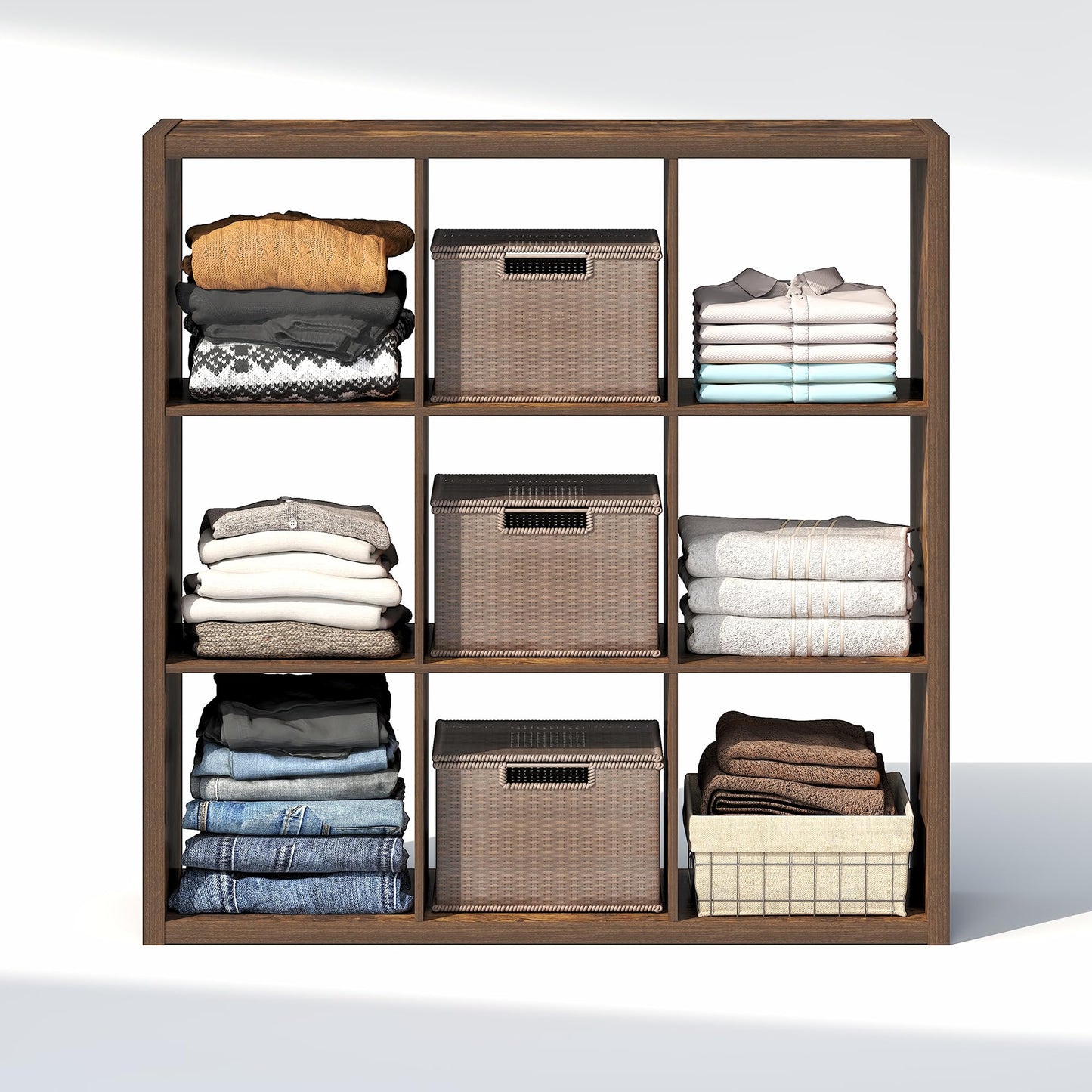 Furinno Cubic Extra Thick 9-Cube Closet Organizers and Storage, Amber Pine