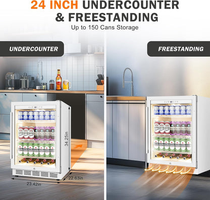 Beverage Refrigerator 24 Inch Drink Fridge, Beer Fridge, 150 Cans Beverage Cooler, Under Counter