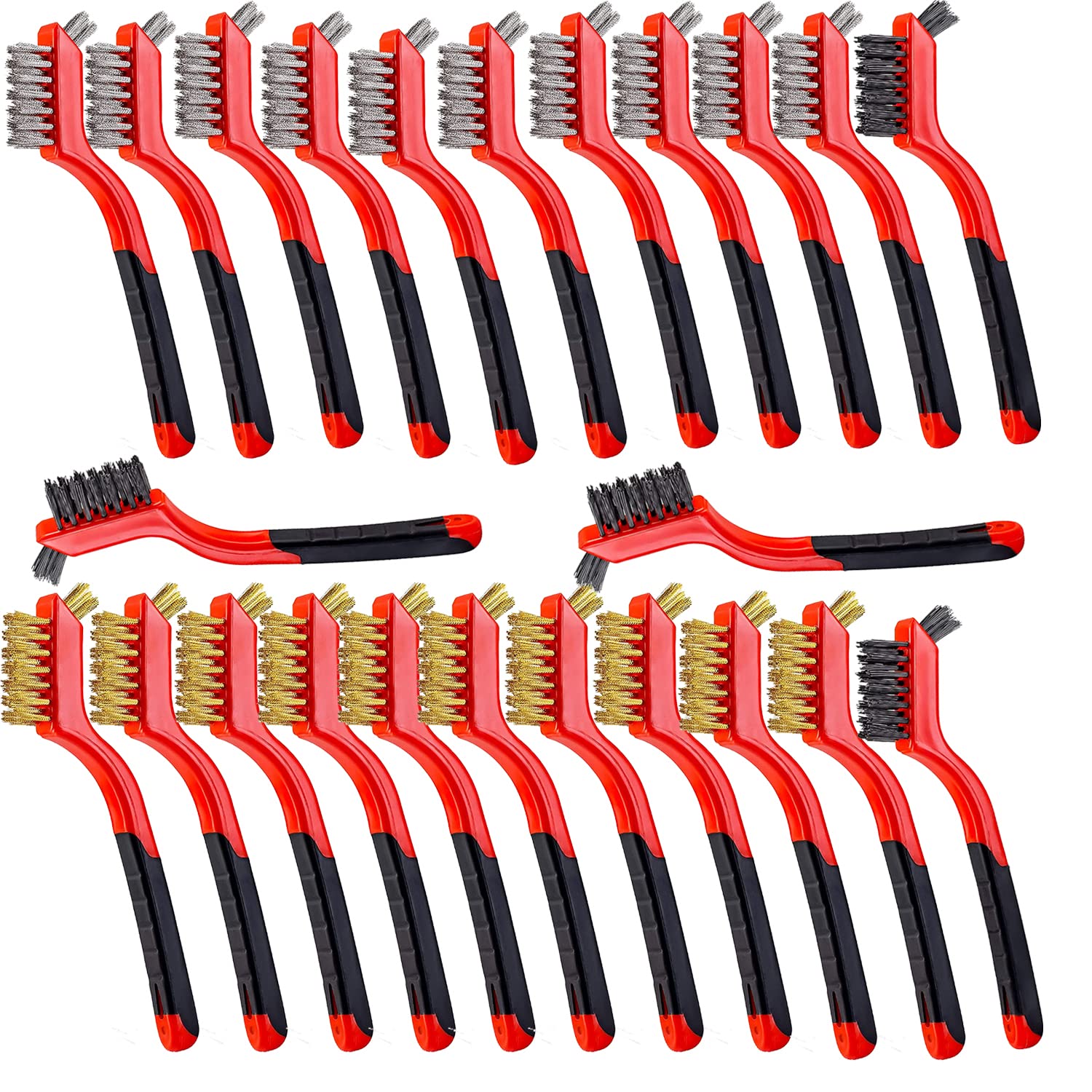 Wire Scratch Brush Set Soft Grip for Rust, Dirt & Paint Scrubbing with Deep Cleaning (24, 24PCS