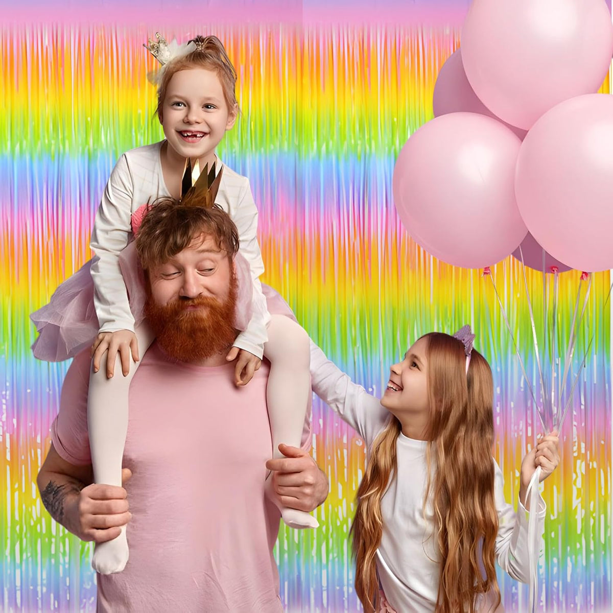Gradient Pastel Foil Fringe Curtain - GREATRIL Pastel Color Backdrop Streamers for Kids