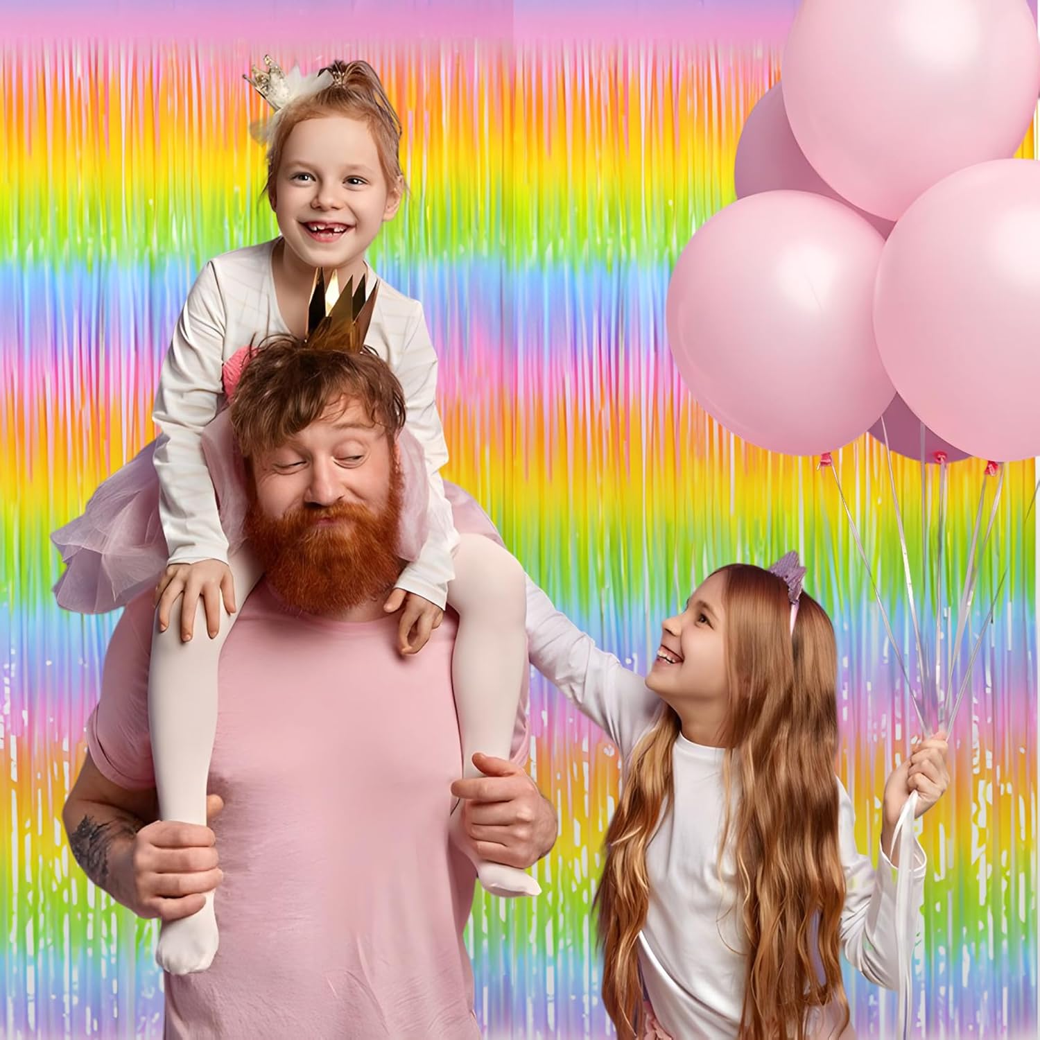 Gradient Pastel Foil Fringe Curtain - GREATRIL Pastel Color Backdrop Streamers for Kids