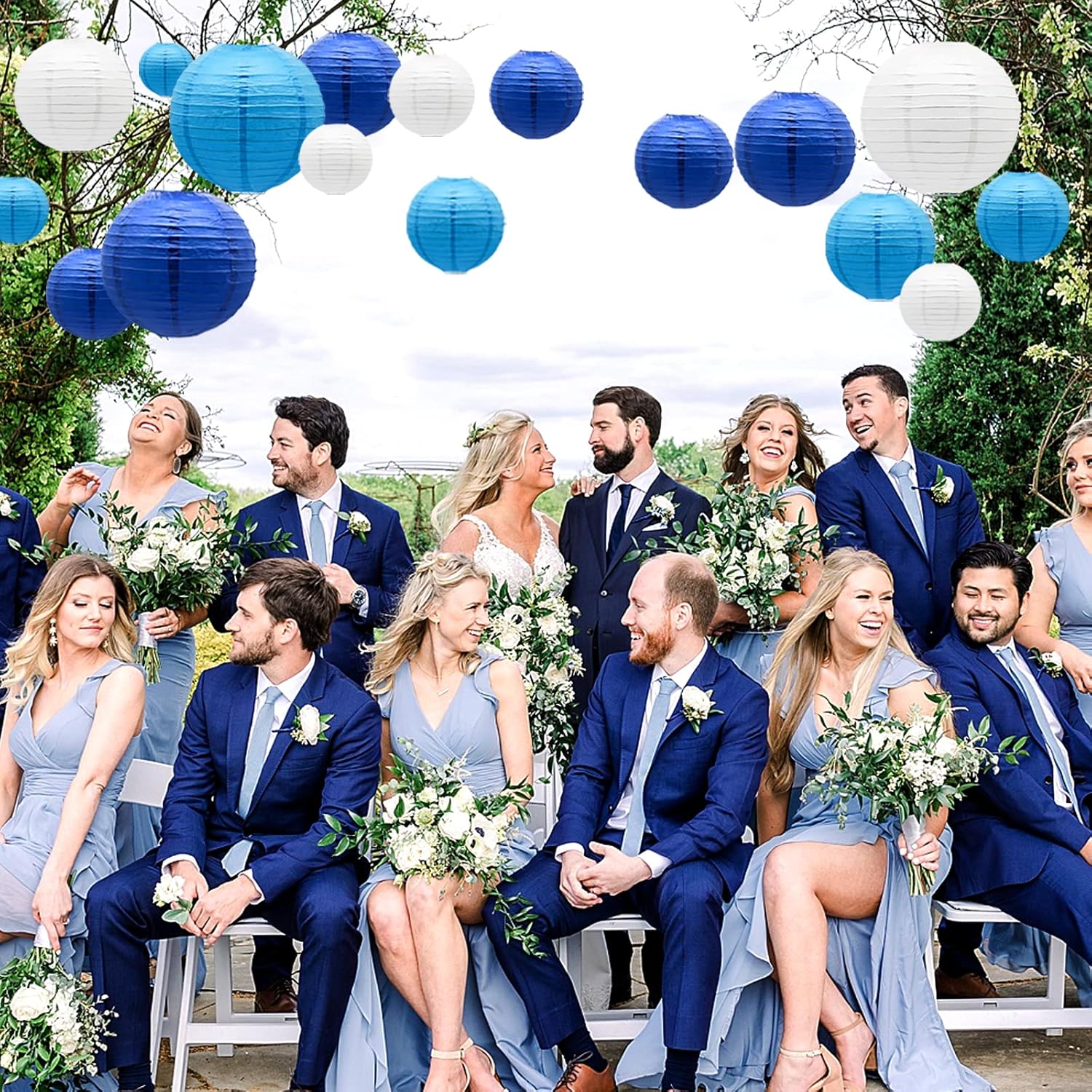 ADLKGG Blue Paper Lanterns Decorative, Hanging Round Paper Lantern Party Supplies for Anniversary