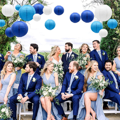 ADLKGG Blue Paper Lanterns Decorative, Hanging Round Paper Lantern Party Supplies for Anniversary