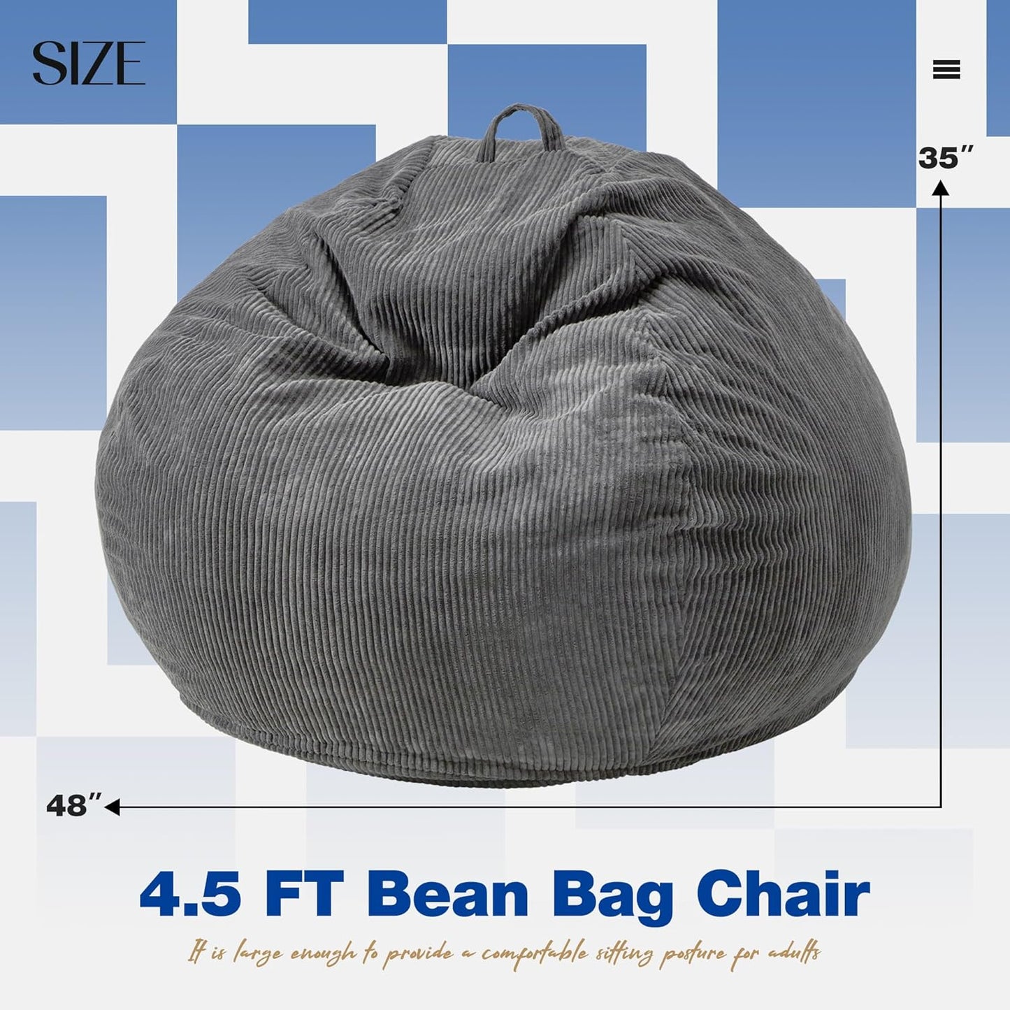 Hobestluk 4.5FT Bean Bag Chair Giant Bean Bag Chair with Filler Included Adult Bean Bag Chairs with