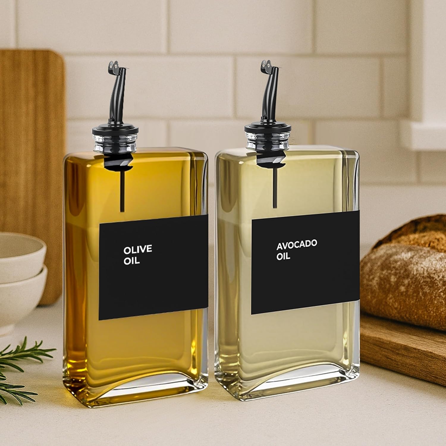 Olive Oil Dispenser Bottle - Includes 44 Kitchen Essential Labels - Cooking Oil Bottles for