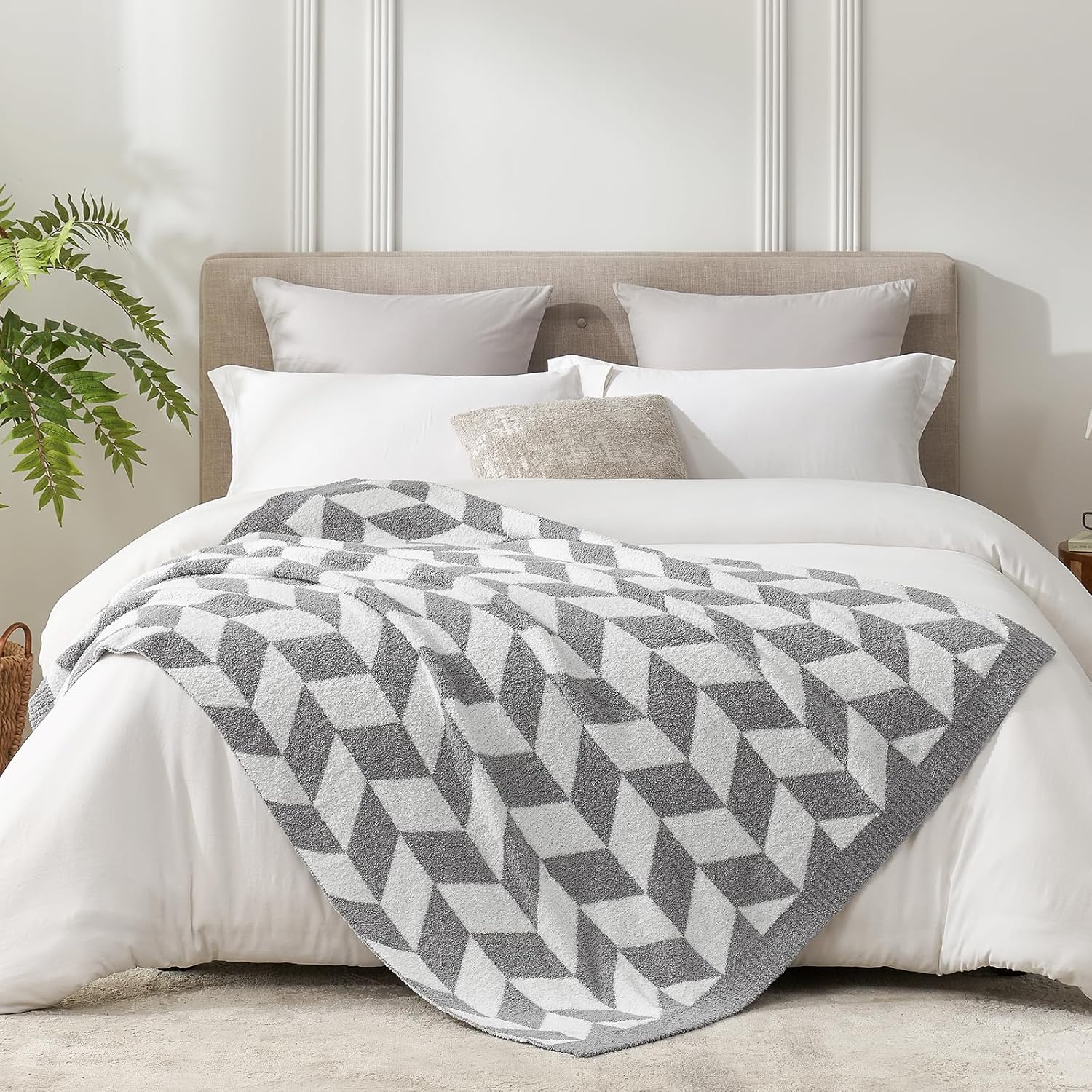Snuggle Sac Chevron Throw Blanket for Couch, Reversible Super Soft Warm Blankets Cozy Knit Fuzzy