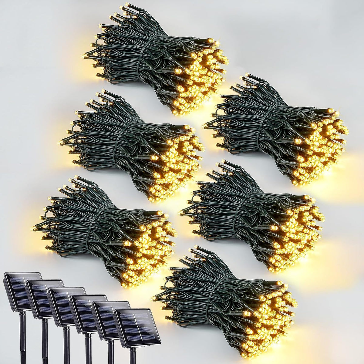 6 Pack 600 LED Solar String Lights for Outside, Solar Christmas Lights Outdoor with 8 Lighting