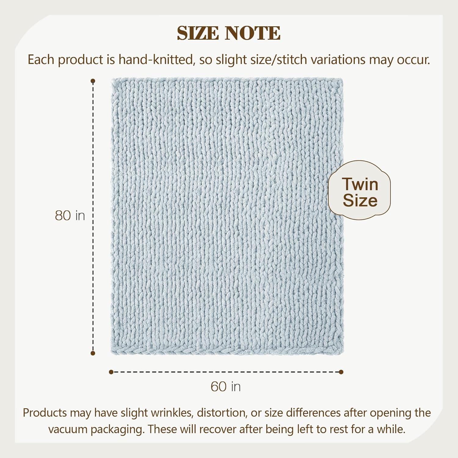 Carriediosa Chunky Knit Throw Blanket 60" X 80" Twin, 100% Hand Made Large Chenille Loop Yarn Soft