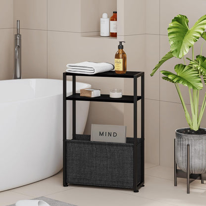 Narrow Side Table, Slim End Tables with Fabric Basket, Skinny Table for Small Spaces, Thin Bedside
