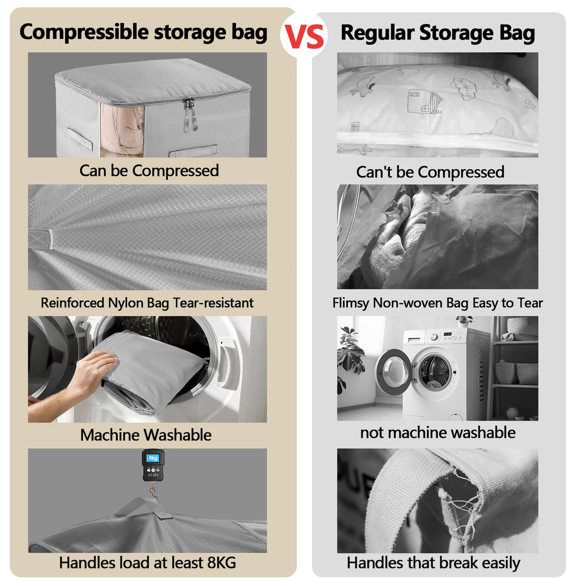 4 Pack Space Saving Comforter Storage Bag with Handle, 3-Layer Compression Blanket Storage Bags