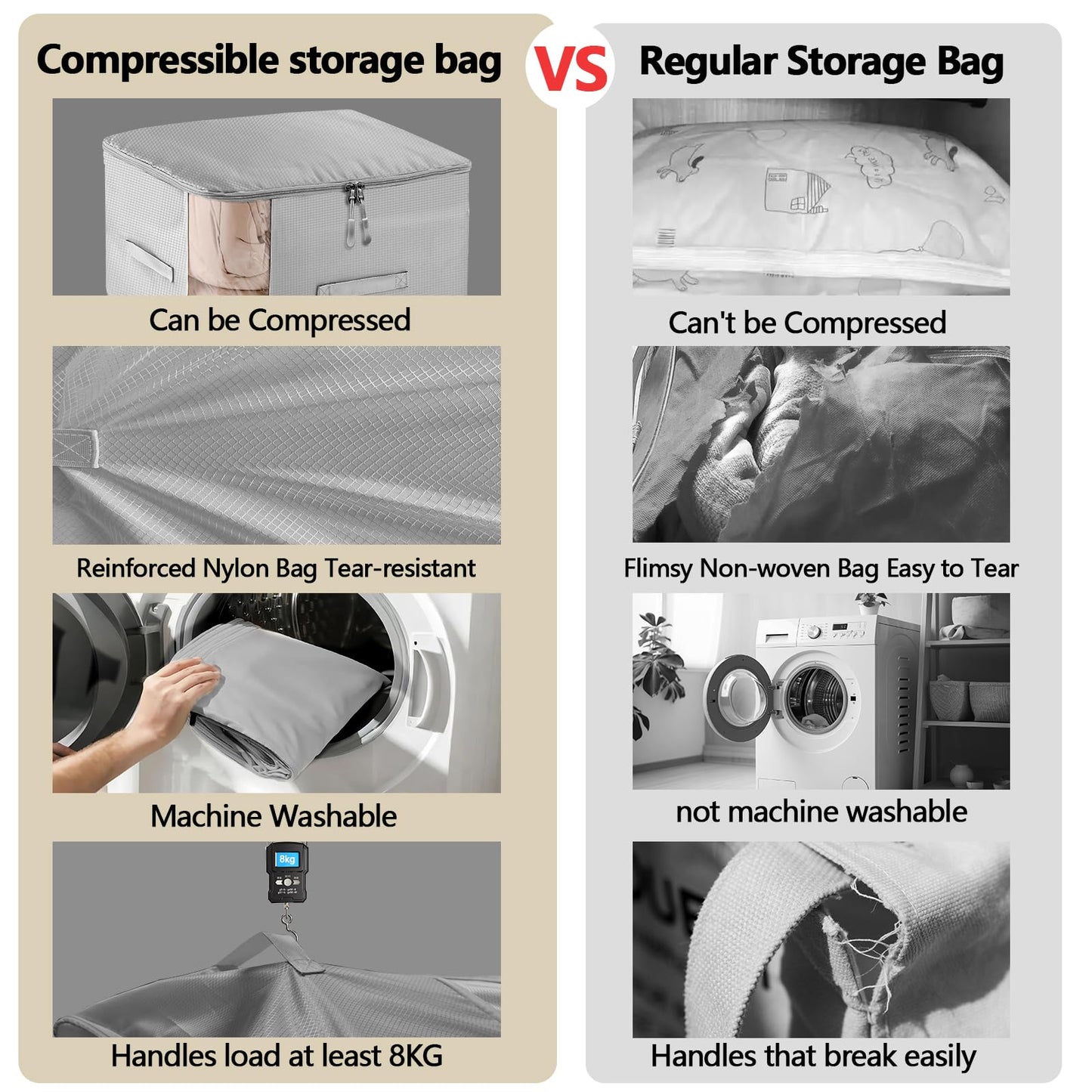 2 Pack Space Saving Comforter Storage Bag with Handle, 3-Layer Compression Blanket Storage Bags