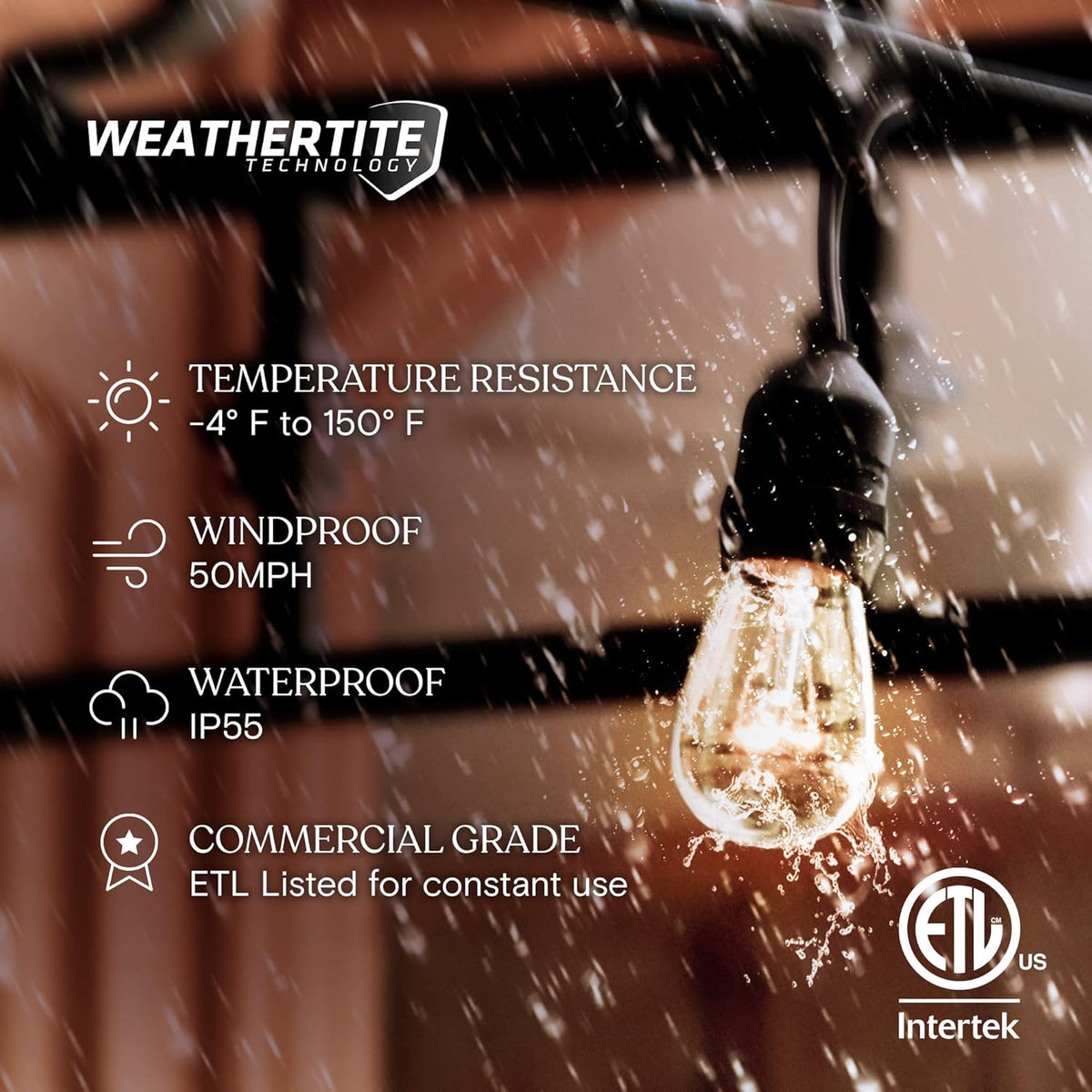 Brightech Ambience Pro Incandescent Outdoor String Lights - Commercial Grade Waterproof Patio
