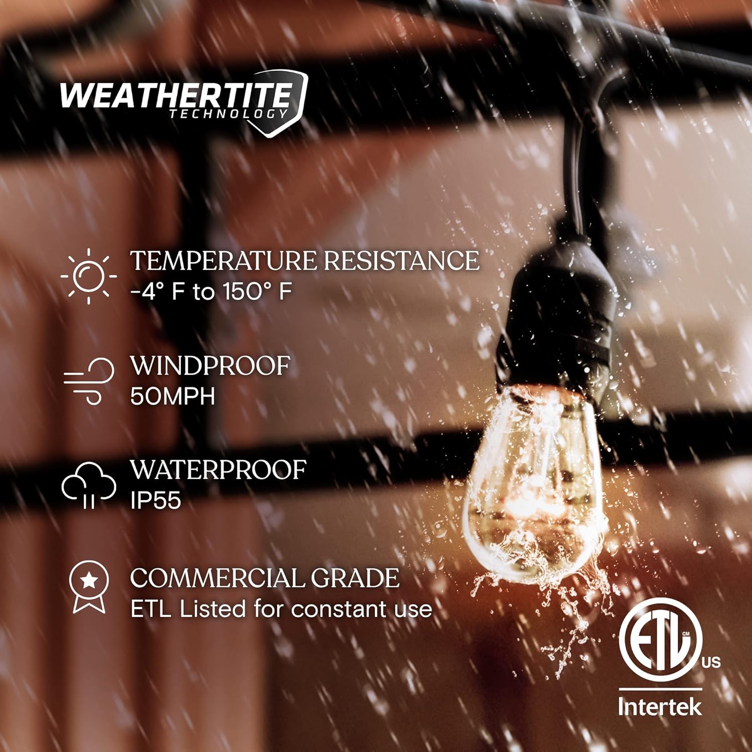 Brightech Ambience Pro Incandescent Outdoor String Lights - Commercial Grade Waterproof Patio