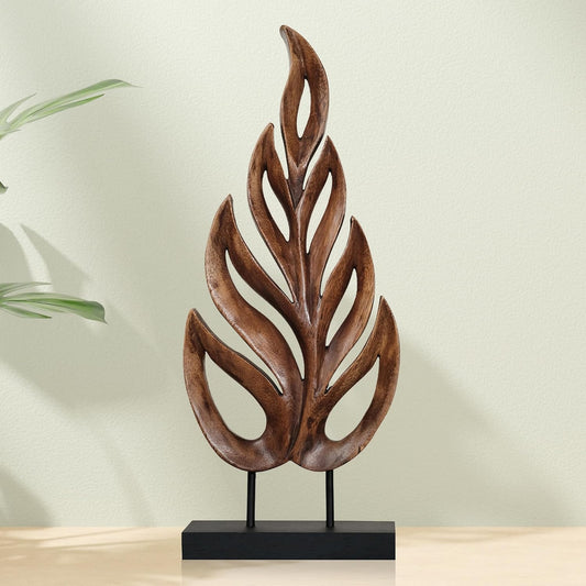 Decozen Wooden Leaf Sculpture - Hand‑Carved Solid Wood Coffee Table Decor and Western Decor Accent