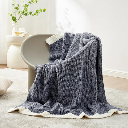 Snuggle Sac Heather Navy Twin Size Blankets, Super Soft Microfiber, Warm Cozy Knit Fuzzy Plush