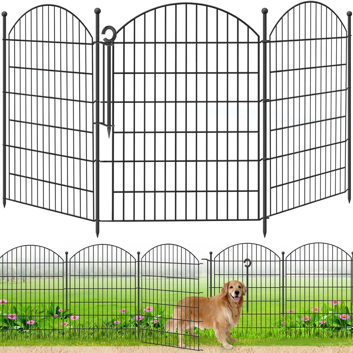 Decorative Garden Fence 40in (H) x12ft (L), 5 Pack No Dig Fence Animal Barrier for Dog with Lock