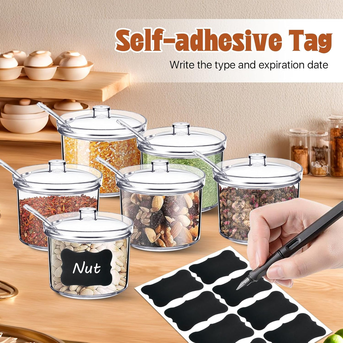 12 Pcs Acrylic Sugar Bowl with Lid and Spoon,7.1 Oz Clear Condiment Storage Pot,Sugar Jar Spices