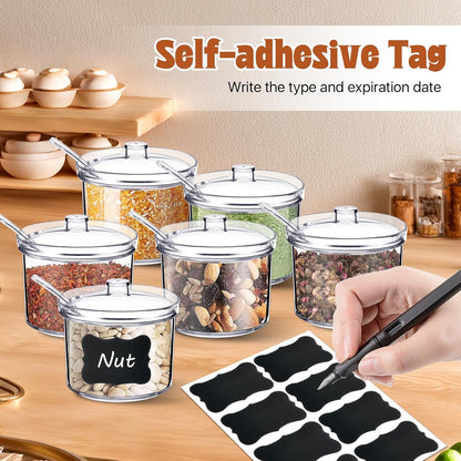 12 Pcs Acrylic Sugar Bowl with Lid and Spoon,7.1 Oz Clear Condiment Storage Pot,Sugar Jar Spices