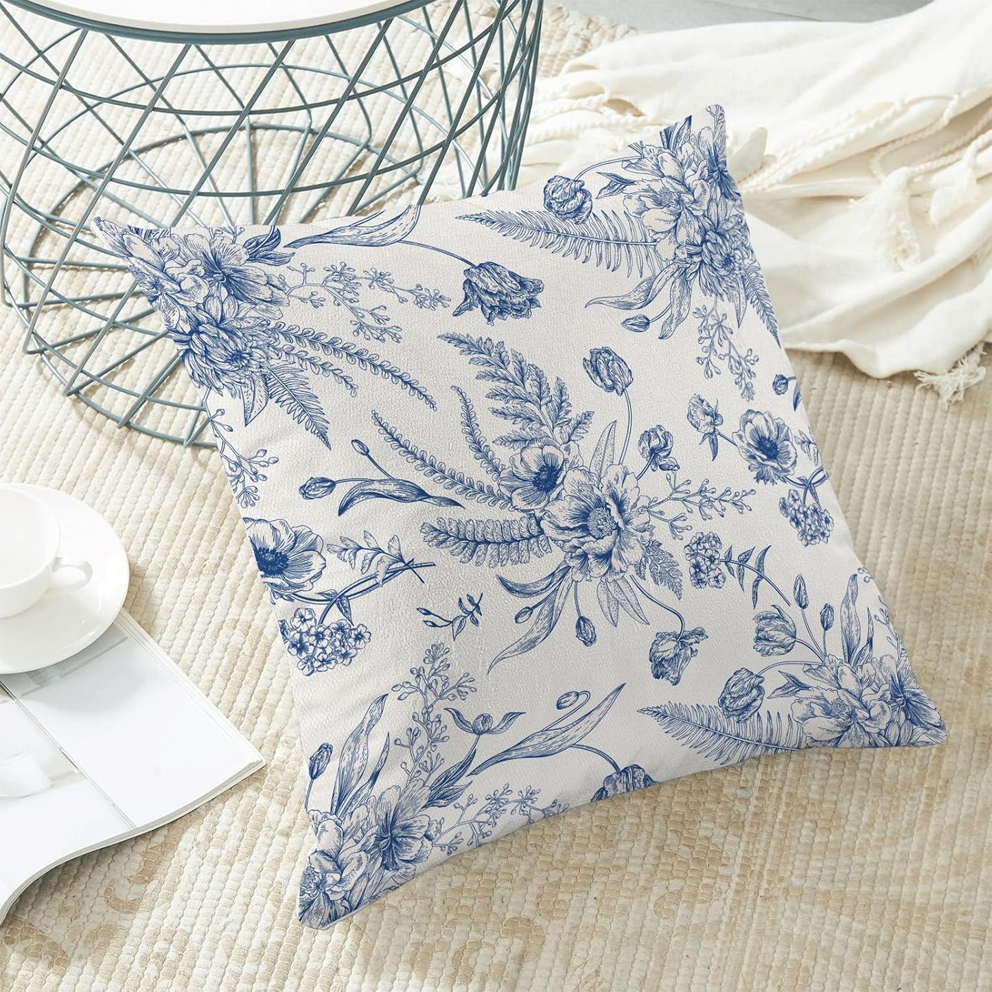 CXMEIFLY Spring Floral Leaves Pillow Covers 20 x 20 Inch Set of 2 for Chinoiserie Flowers Decor