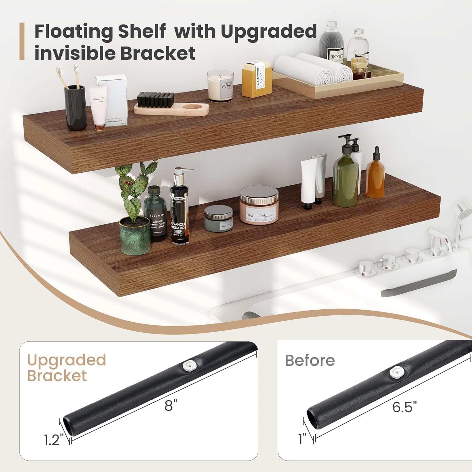 Heimlove 12 Inch Deep Floating Shelves, 12 x 12 inches Long Wall Shelf, Large Extra Display Shelf &