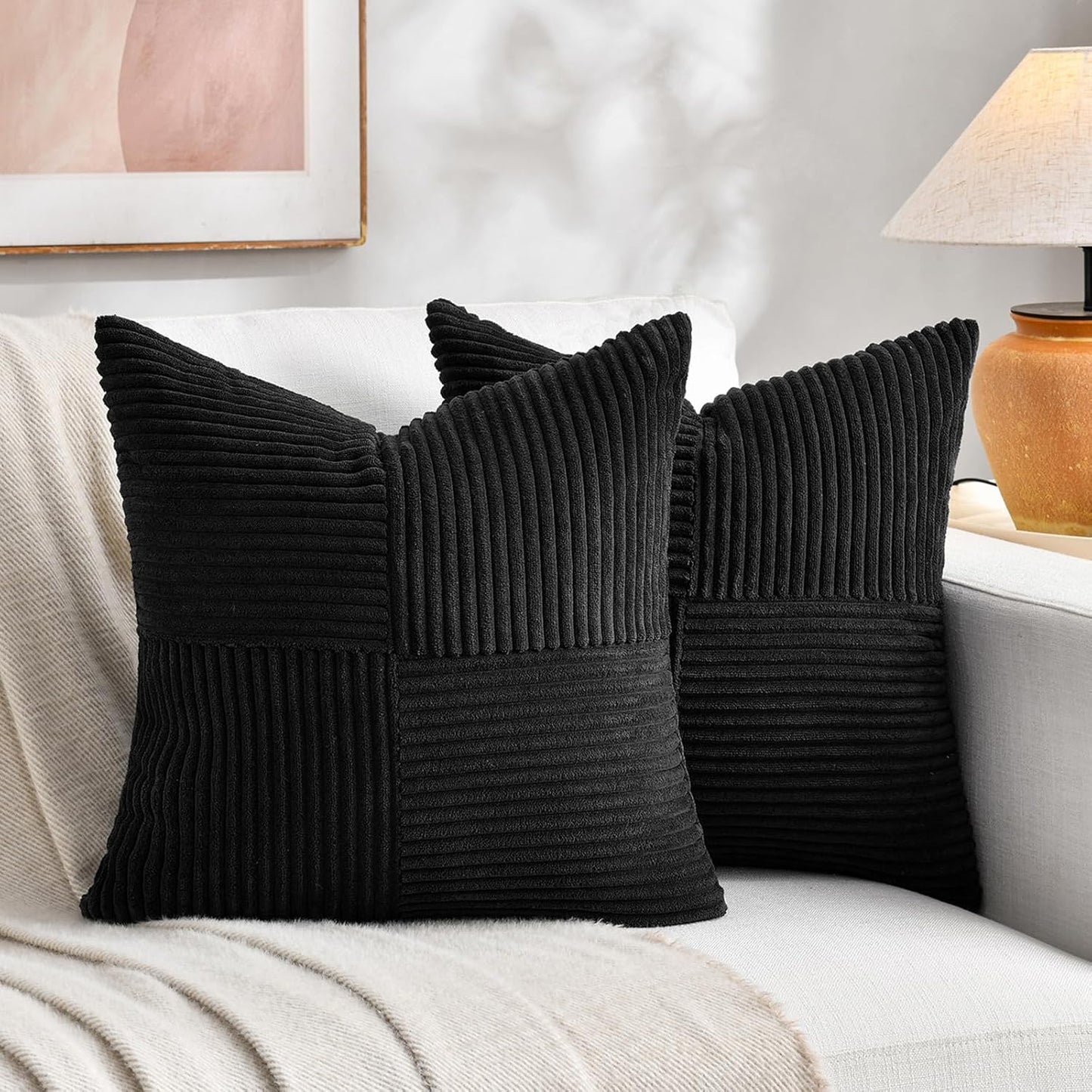 Fancy Homi 2 Packs Black Big Decorative Throw Pillow Covers 24x24 Inch for Couch Bed Sofa, Rustic