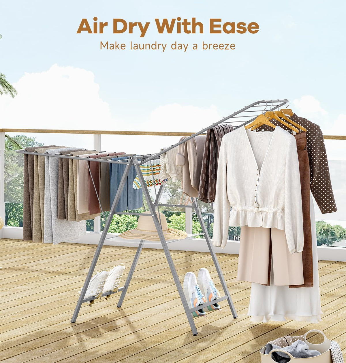 APEXCHASER Clothes Drying Rack Foldable, Metal Laundry Drying Rack Collapsible, Portable Compact