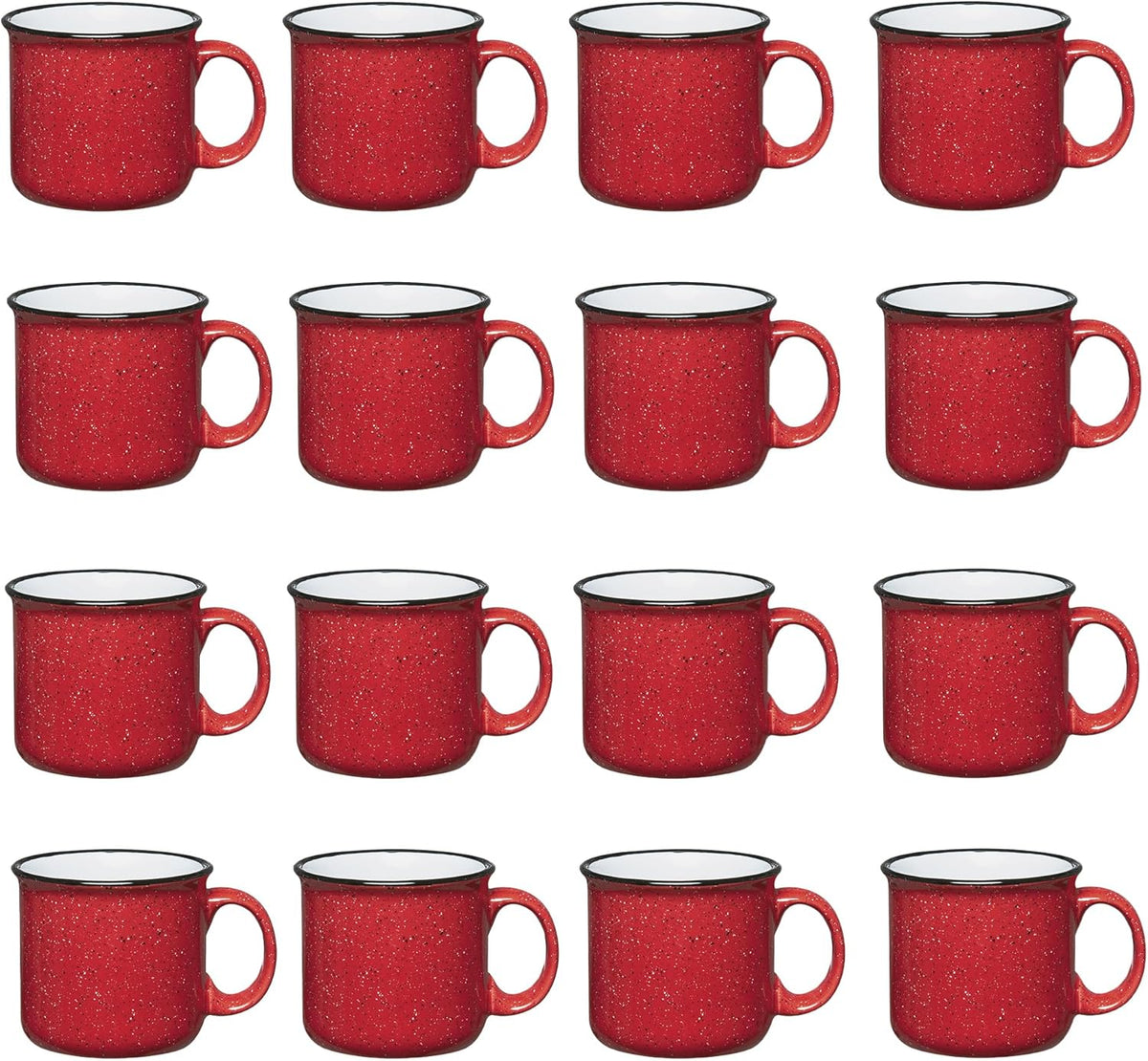 Set of 16 Ceramic Campfire Mugs – 15 Oz, Red – Coffee & Tea Cups for Home, Work, Travel, Camping