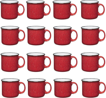 Set of 16 Ceramic Campfire Mugs – 15 Oz, Red – Coffee & Tea Cups for Home, Work, Travel, Camping