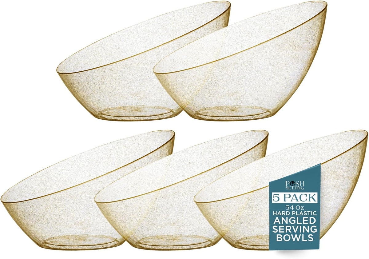 Posh Setting - Gold Plastic Serving Bowls for Party - Angled, Disposable, Chip & Candy Bowls - 54