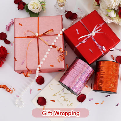 BEISHIDA 500 Yards Pink Ribbon Crimped Curling, Balloon String Shiny Metallic Roll for Gift