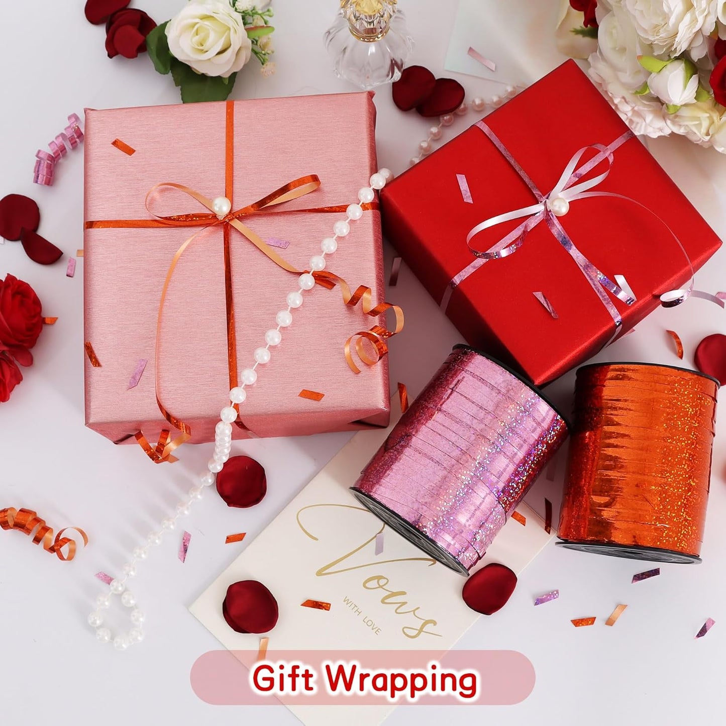 BEISHIDA 500 Yards Orange Ribbon Crimped Curling, Balloon String Shiny Metallic Roll for Gift